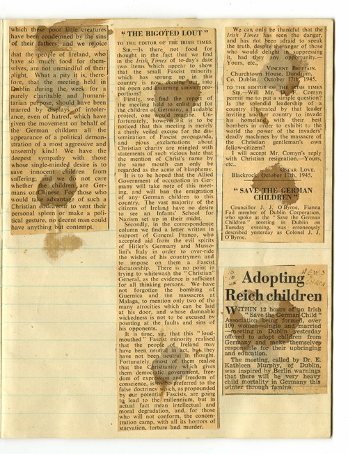 Irish Times cutting of letter to the editor dated 17 October 1945